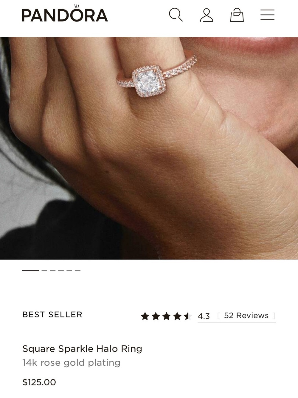 Pandora Square Sparkle Halo Ring in Rose Gold